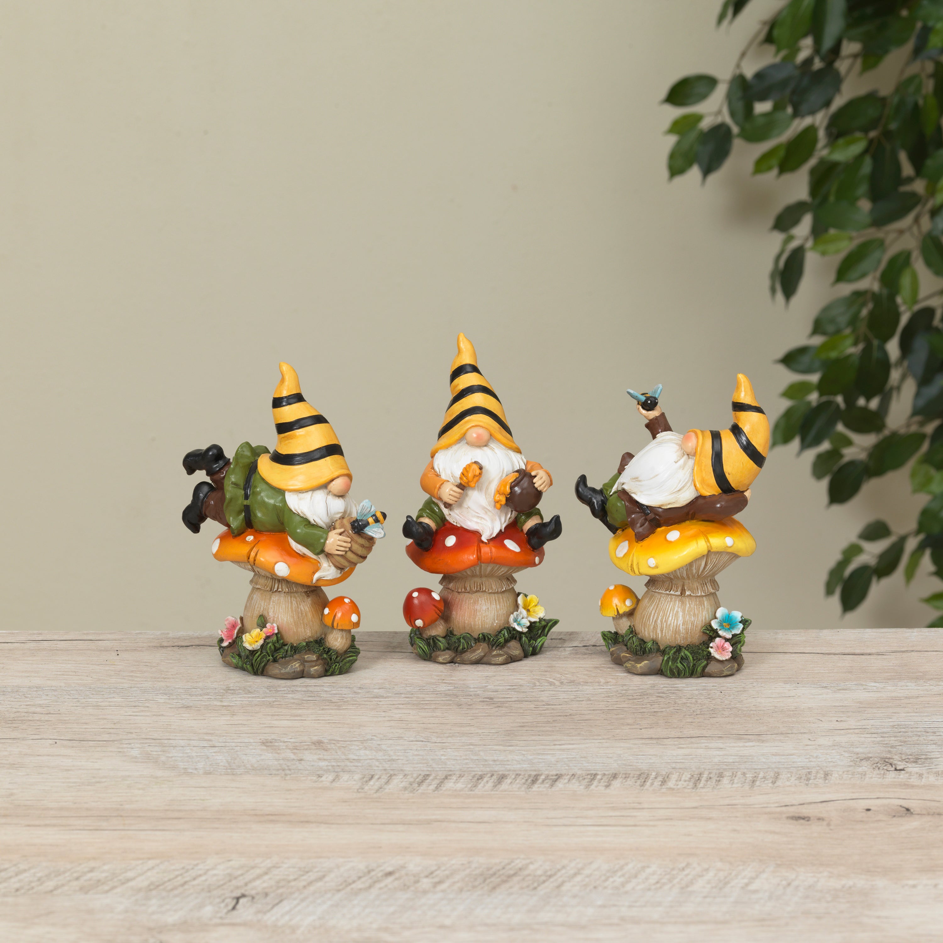 6.3 in. Resin Bee Gnome figurines, set of 3